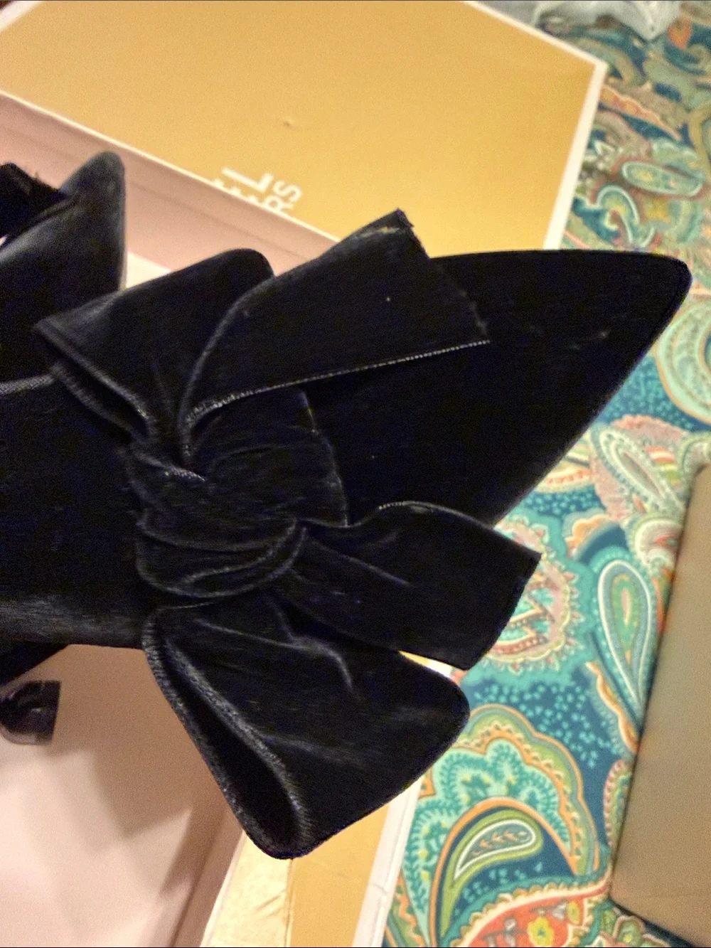Tory Burch Black Velvet Pointed Toe Bow Flats